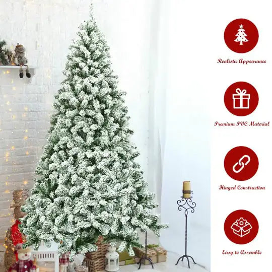 1 Pc 7.5 Feet Snow Flocked Artificial Christmas Tree Hinged With 1346 Tip And Foldable Base