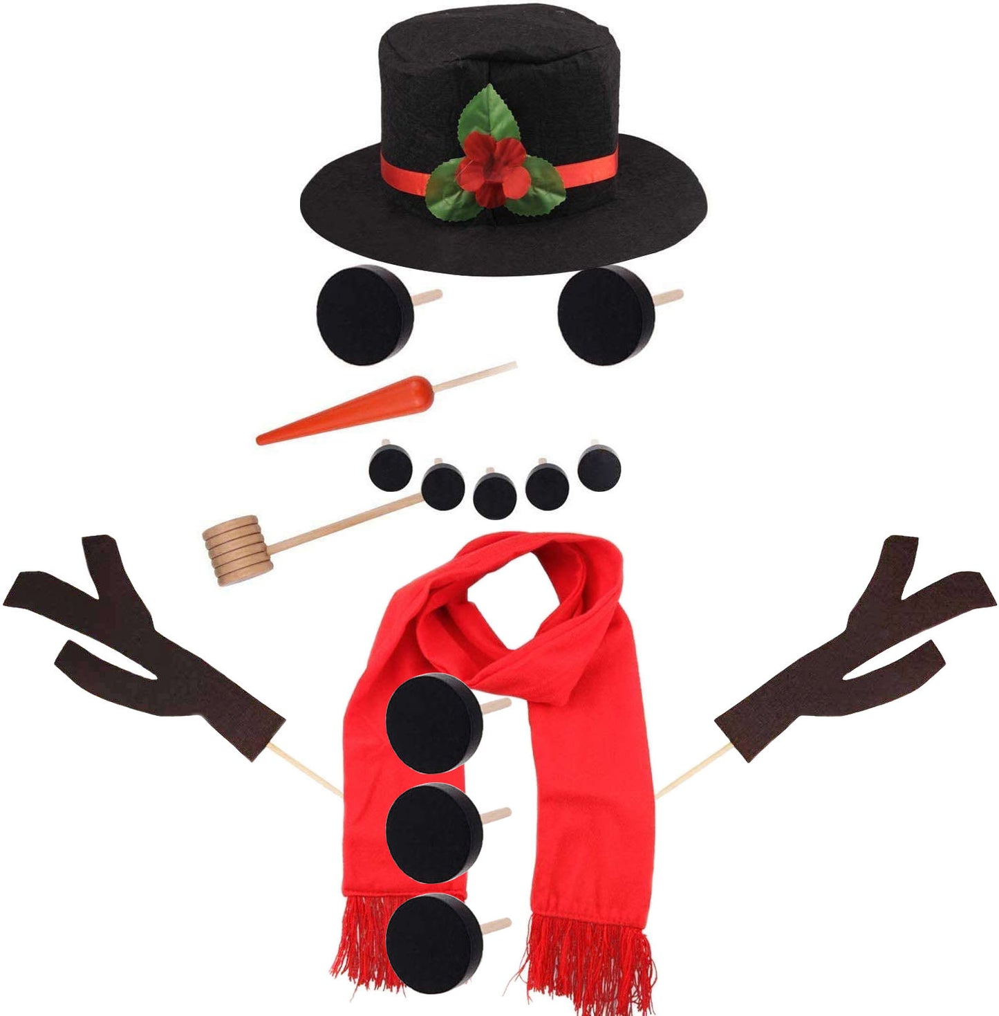 1Set 16Pcs Snowman Decorating Dressing Kit Winter Party Kids Outdoor Toys Christmas Decoration Gift Hat Scarf Eye Mouth Nose Accessories