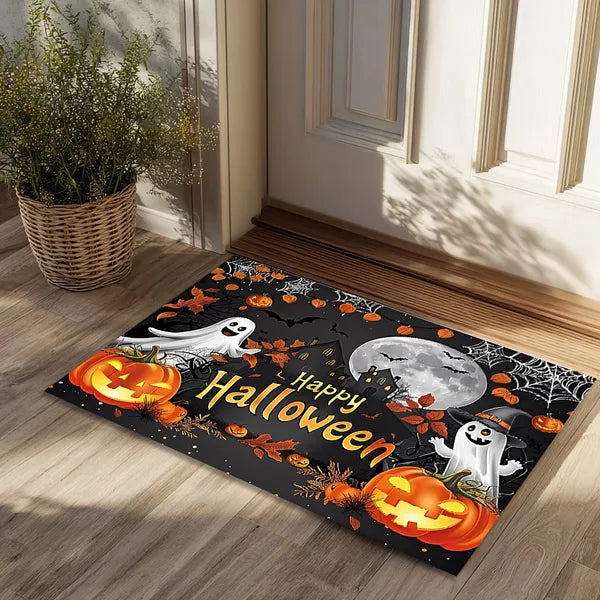 Halloween Pumpkin Ghost Home Decor Doormat, Suitable For Entrance, Bedroom, Living Room, Bathroom, Kitchen, Absorbent And Non-Slip Rug