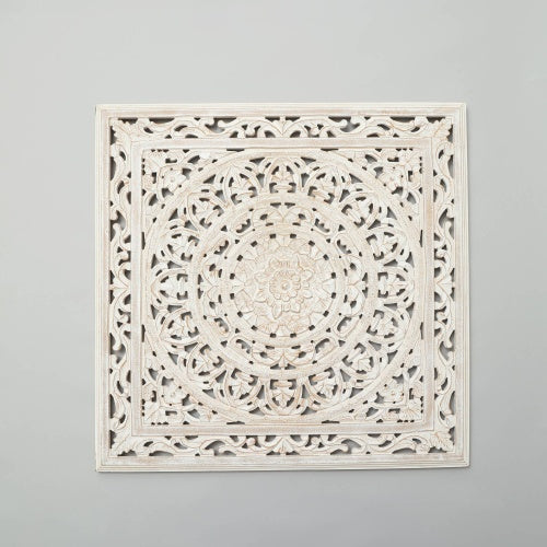 White Square Shape Handcrafted Wooden Wall Decor Elegant Home Accent