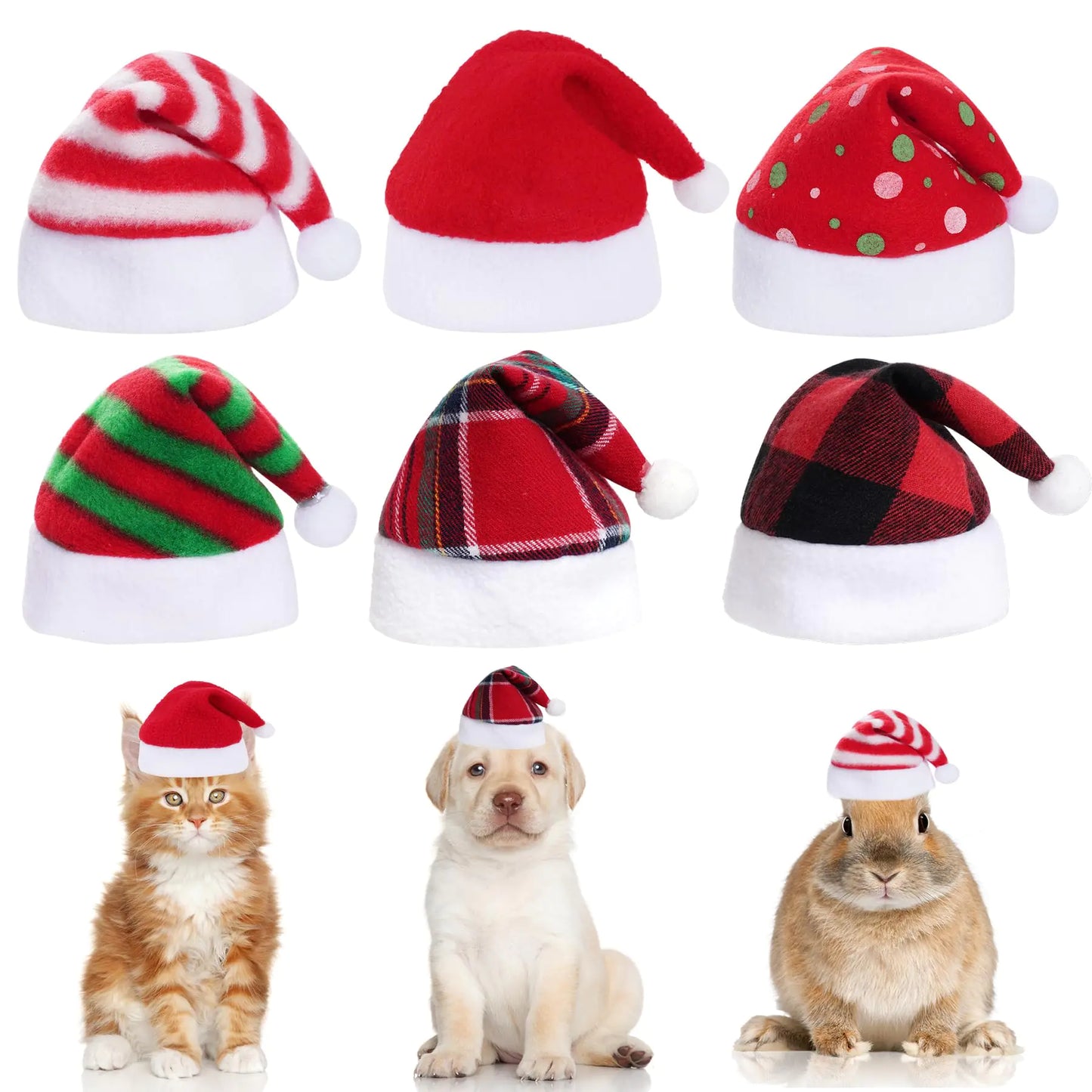 Jmkcoz 6 Pieces Pet Cat Dog Christmas Santa Hat Holiday Party Cute Costumes for Puppy Kitten Christmas Cosplay Dress Up Supplies (Mixed)