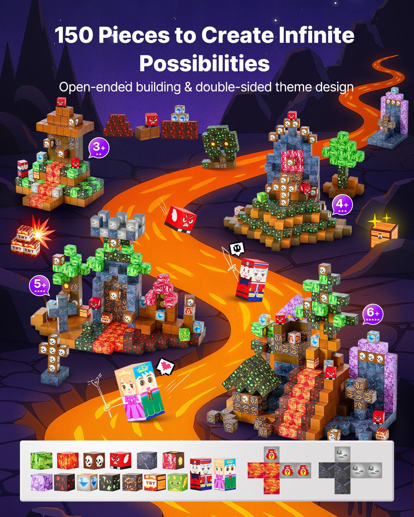 Magnetic Blocks 150 PCS Dark Castle Set STEM Montessori Sensory Toys