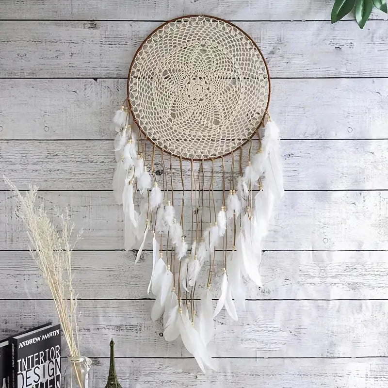 Stunning White Feather Dream Catcher for Home Decor