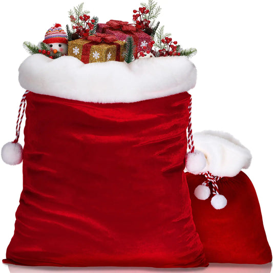 Shappy 2 Pieces Christmas Velvet Santa Bags with Drawstring in 2 Size Large Christmas Santa Gift Bags Santa Gift Sack for Xmas Playing Santa Present Toy(Red)