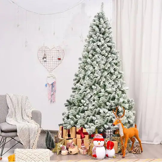 1 Pc 7.5 Feet Snow Flocked Artificial Christmas Tree Hinged With 1346 Tip And Foldable Base