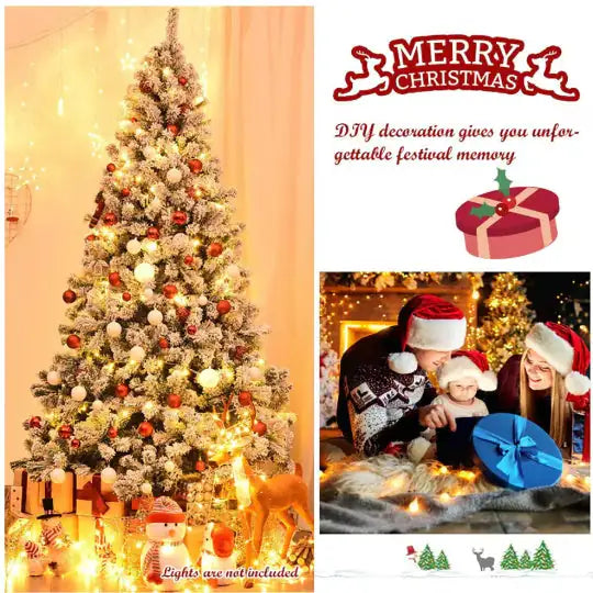 1 Pc 7.5 Feet Snow Flocked Artificial Christmas Tree Hinged With 1346 Tip And Foldable Base