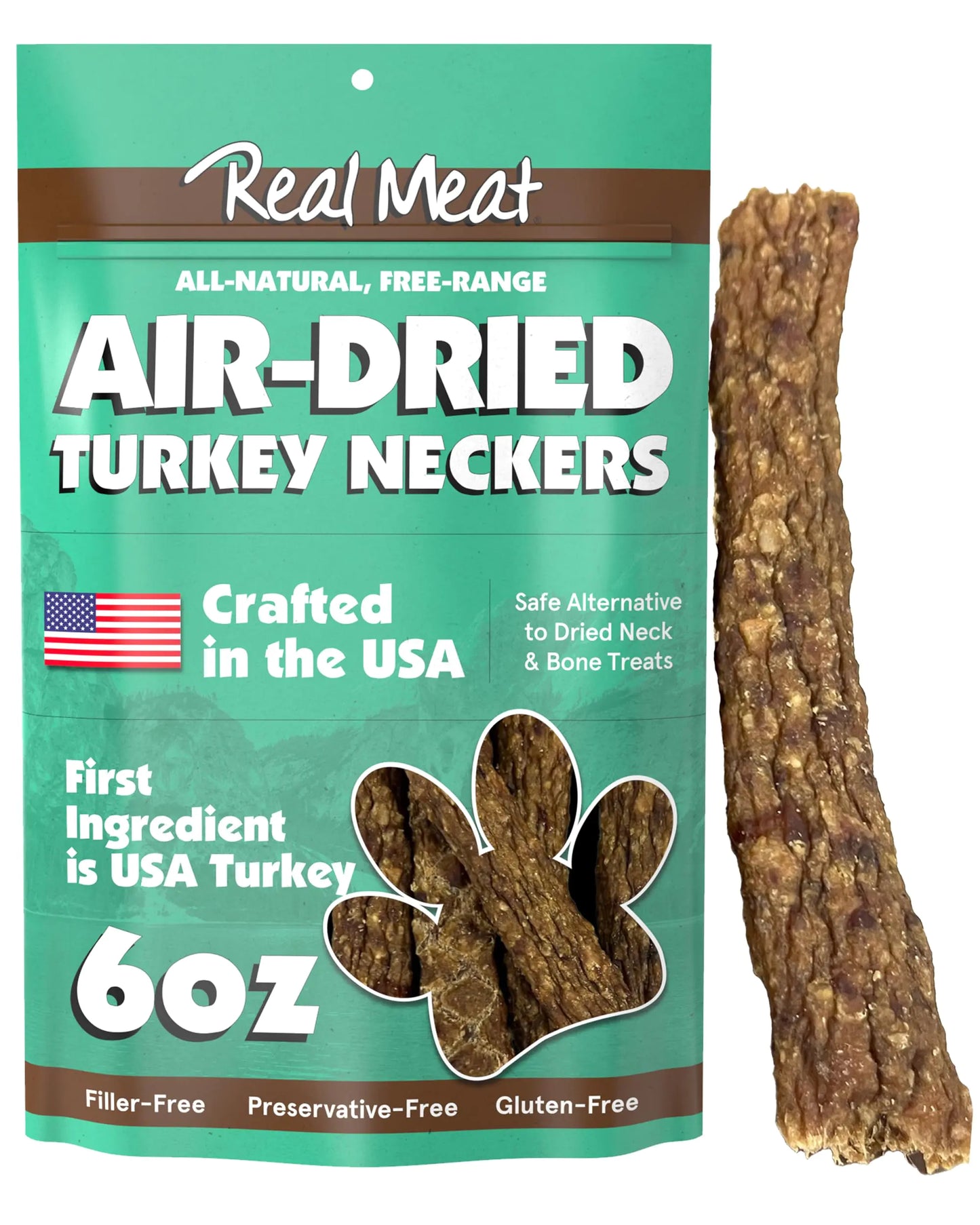 Real Meat Dog Treats Turkey Neckers - 6oz Bag of 6-Inch USA-Made Air-Dried Turkey Necks for Dogs - Ground Neck & Bones Turkey Dog Treats Sourced from All-Natural Free-Range Turkey - Dog Turkey Necks